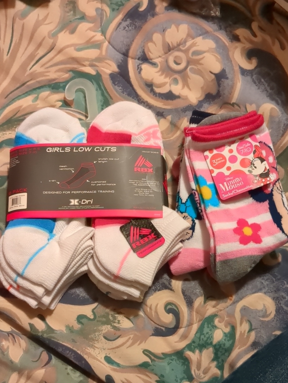 RBX Girls Low Cut Athletic Socks - White with Pink & Blue Accents